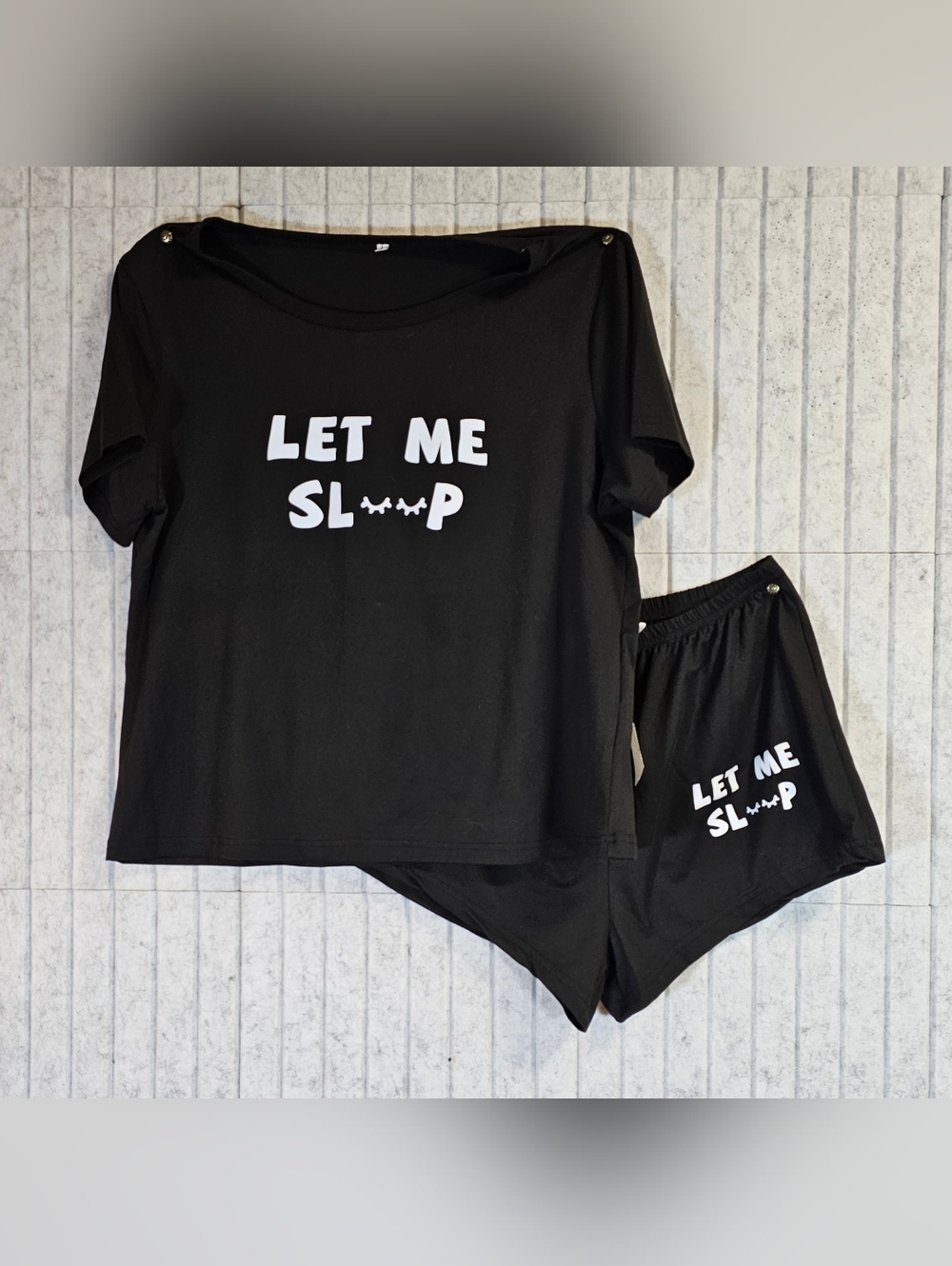 Black Pajama Set Let Me Sleep Graphic Tee Shorts Set Size Large Cute Lounge Set